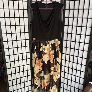 Connected Apparel Black and Orange Floral Maxi Dress